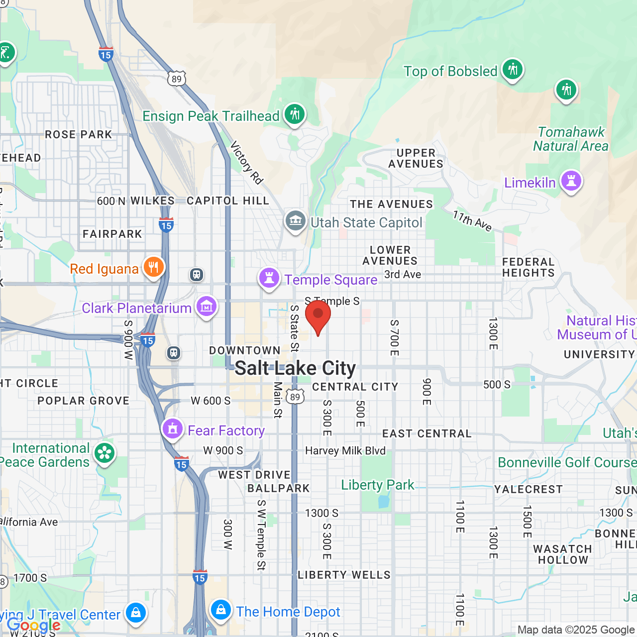 Google map image of our location in 250 E 200 S Salt Lake City, UT